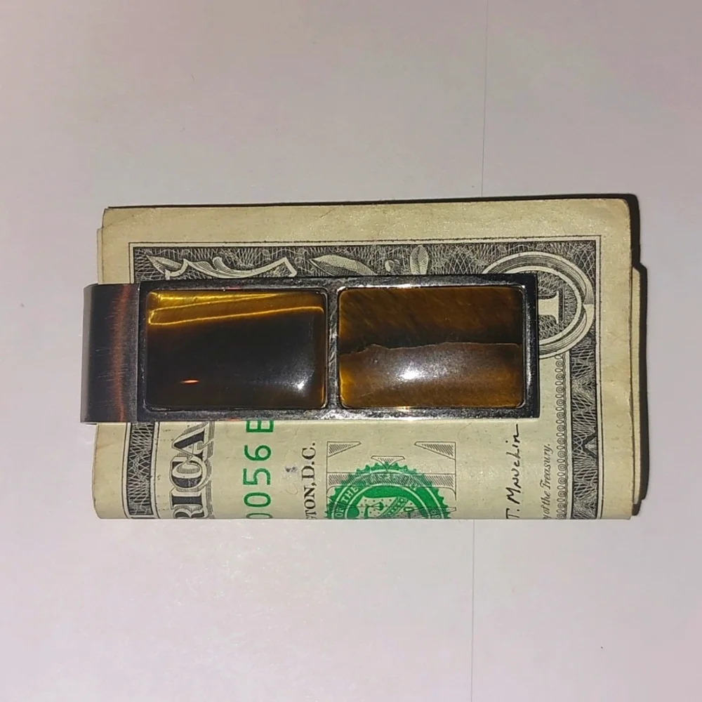 Chisel stainless steel Polished Tiger's Eye money clip